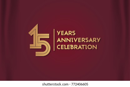 15 Years Anniversary Logotype with  Golden Multi Linear Number Isolated on Red Curtain Background