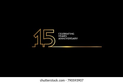 15 Years Anniversary logotype with golden colored font numbers made of one connected line, isolated on black background for company celebration event, birthday