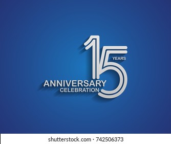 15 years anniversary logotype linked line number with silver color for celebration event isolated on blue background