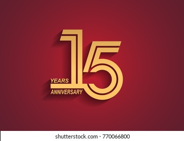 15 years anniversary logotype with linked number golden color isolated on red background for celebration event