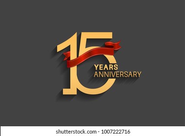 15 years anniversary logotype with red ribbon and golden color for celebration event