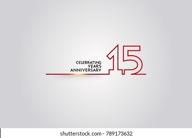 15 Years anniversary logotype with red colored  font numbers made of one  connected line, isolated on white background for company celebration event, birthday