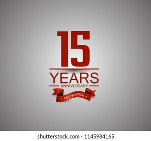 15 years anniversary logotype simple design with red ribbon for celebration purpose