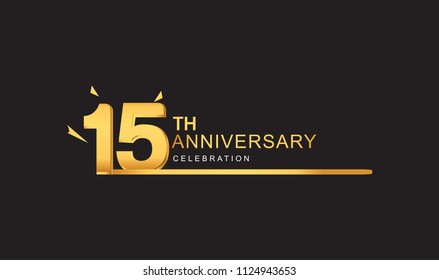 15 years anniversary logotype with single line golden and golden confetti for anniversary celebration
