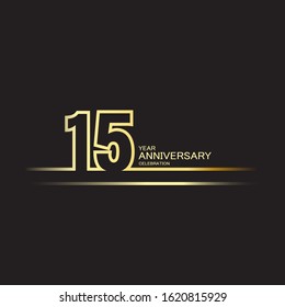 15 years anniversary logotype with single line golden and silver color for celebration