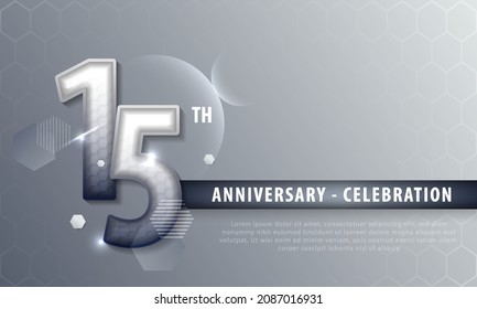 15 years anniversary luxury logo template hexagonal shape. Poster template for Celebrating 15th event. Design for banner, magazine, brochure, web, invitation or greeting card. Vector illustration