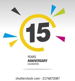 15 Years Anniversary, Number In Broken Circle With Colorful Bang Of Confetti, Logo, Icon, White Background