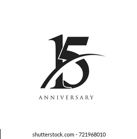 15 years anniversary pictogram vector icon, simple years birthday logo label, black and white stamp isolated