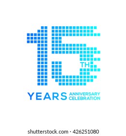 15 years anniversary with a pixels digital,technology logo