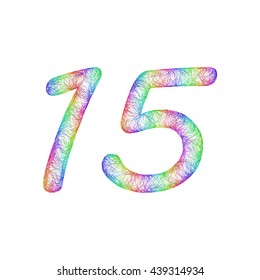 15 years anniversary - rainbow sketch font design from colorful curved lines - number fifteen