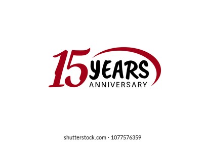 15 years anniversary red swoosh and black color design for company celebration isolated on white background 
