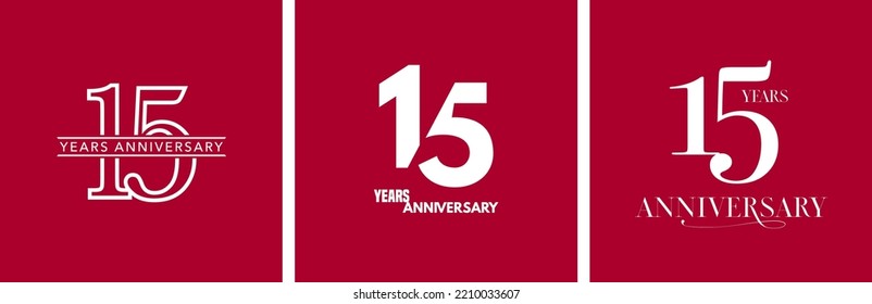 15 years anniversary set of vector icons, logo. Design element with graphic style number for 15th anniversary