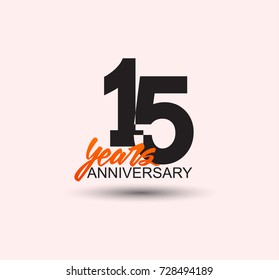 15 years anniversary simple design with negative style and yellow color isolated in white background