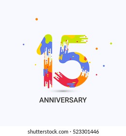 15 Years Anniversary, Splash Colored Logo Celebration Isolated on White Background