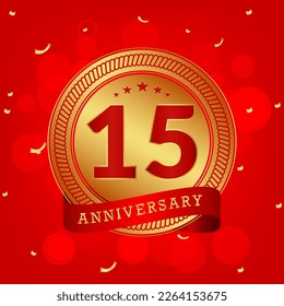 15 years anniversary. Anniversary template design concept with peach color and black line, design for event, invitation card, greeting card, banner, poster, flyer, book cover and print. Vector Eps10