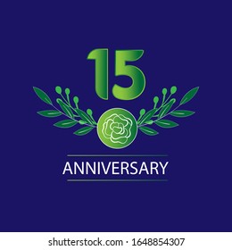 15 Years anniversary. Vector design greeting card with decorative floral for celebration