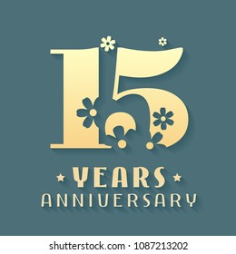 15 years anniversary vector icon, symbol, logo. Graphic design element for 15th anniversary birthday card or invitation 