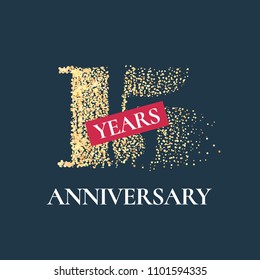 15 years anniversary vector icon,  logo. Graphic design element with golden glitter number for 15th anniversary card 