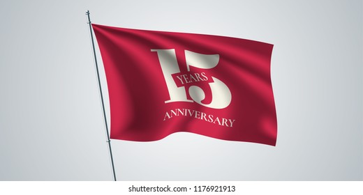 15 years anniversary vector icon, logo. Template design element, greeting card with waving flag for 15th anniversary 