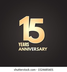 15 years anniversary vector icon,  logo. Graphic design element with  golden number on isolated background for 15th anniversary 
