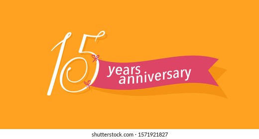 15 years anniversary vector icon, logo. Graphic background or banner for 15th anniversary birthday celebration 
