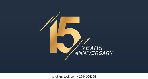 15 years anniversary vector icon, logo. Graphic design element with golden number on isolated background for 15th anniversary 