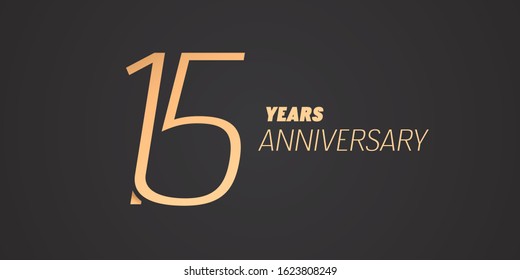 15 years anniversary vector icon, logo. Graphic design element with gold color number on isolated background for 15th anniversary, horizontal composition