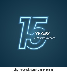 Icono vectorial de 15 años, logo. Elemento de diseño gráfico con número de luz de neón y composición de texto para el 15º aniversario