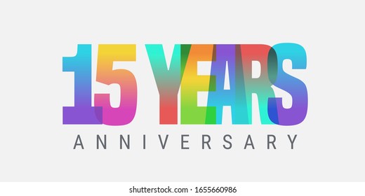 15 years anniversary vector icon, logo. Multicolor design element with modern style sign and number for 15th anniversary