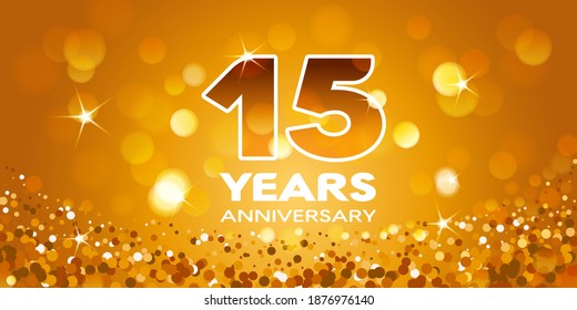 15 years anniversary vector icon,  logo. Graphic design element with golden glitter on isolated background for 15th anniversary
