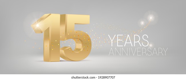 15 years anniversary vector icon, logo. Isolated graphic design with 3D number for 15th anniversary birthday card or symbol