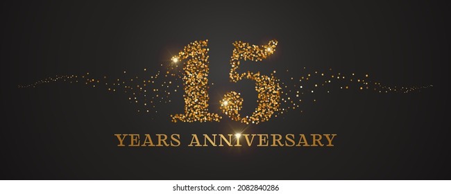 15 years anniversary vector icon, logo. Graphic design element with golden glitter number for 15th anniversary card