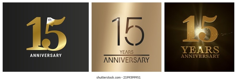 15 years anniversary vector icon, logo. Isolated graphic design set with number for 15th anniversary birthday card or symbol