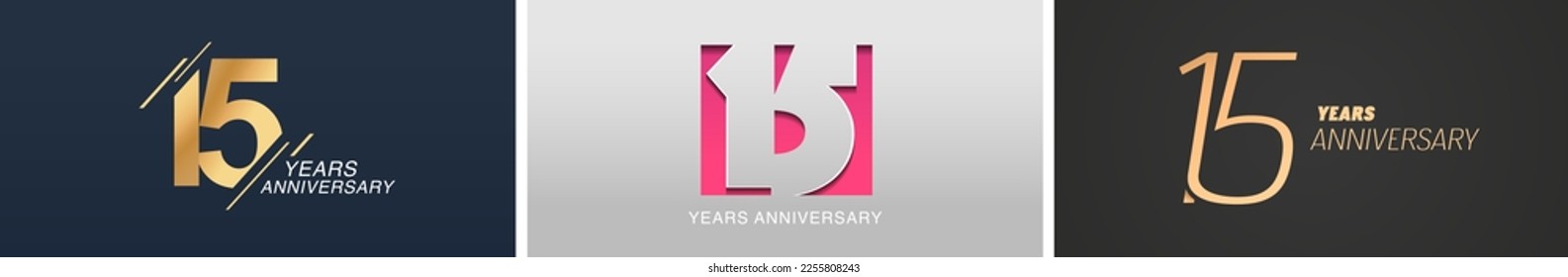 15 years anniversary vector icon, logo. Isolated graphic design set with number for 15th anniversary birthday card or symbol