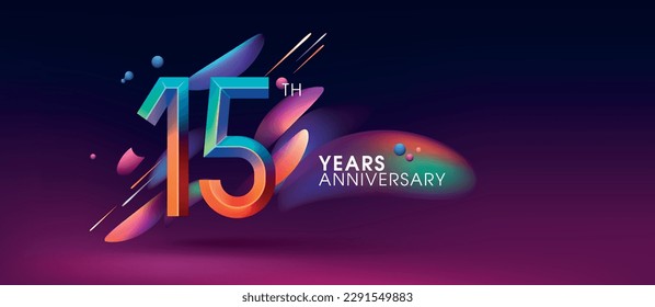 15 years anniversary vector icon, logo. Design element with modern graphic style number for 15th anniversary