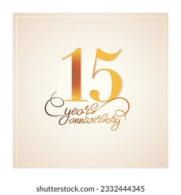 15 years anniversary vector icon, logo. Isolated graphic design with elegant lettering number for 15th anniversary birthday card or symbol