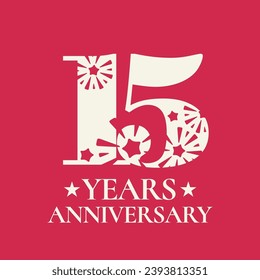 15 years anniversary vector icon,  logo. Design element with number on background for 15th anniversary