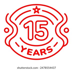 Icono de Vector de 15 años, logo. Diseño de arte de línea aislado con número para tarjeta de cumpleaños o símbolo del 15 aniversario