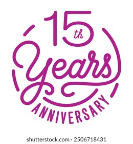 15 years anniversary vector icon, symbol, logo. Graphic background or card with modern lettering for 15th anniversary birthday celebration