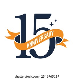 15 years anniversary vector icon, logo. Isolated graphic design with elegant lettering number for 15th anniversary birthday card or symbol