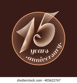 15 years anniversary vector icon, logo, emblem, sign, logo. Golden decoration design element for 15th birthday