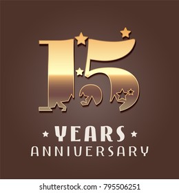 15 years anniversary vector icon,  logo. Graphic design element with  golden metal effect numbers for 15th anniversary decoration 