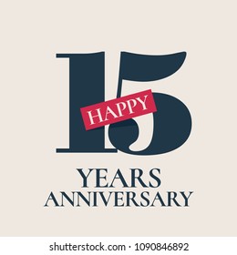 15 years anniversary vector logo, icon. Template design element, symbol with number for 15th anniversary greeting card 