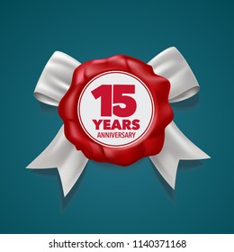 15 years anniversary vector logo, icon. Template design element, symbol with number and red seal for 15th anniversary greeting card 