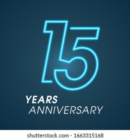 15 years anniversary vector logo, icon. Graphic design element with neon number for 15th anniversary