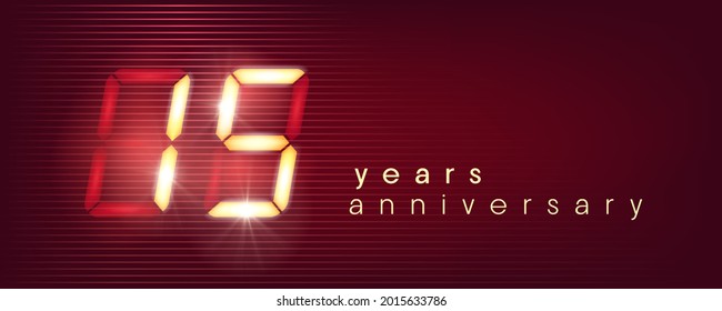 15 years anniversary vector logo, icon. Template banner with electronic numbers for 15th anniversary greeting card