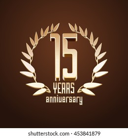 15 years anniversary vector logo. 15th birthday, age classic decoration design element, sign, emblem, symbol with gold branch