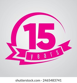 15 years anniversary vector number logo unit, birthday logo label, Pink, white colours stripe number.