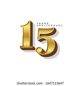 15 Years Anniversary Vector Template Design Illustration. Gold 3d Numbers.