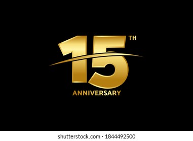15 years anniversary vector template with golden color, 15th birthday logo